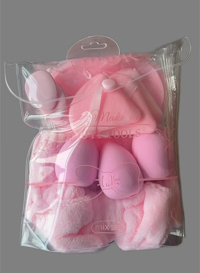 طقم نظافة مكون من 16 قطعة من رباط الرأس والمعصم، يشمل إسفنجات المكياج وبودرة مثلث الوجه، خلاط جمال للعناية بالبشرة لغسل الوجه، طقم هدايا للنساء (وردي) - Image 5